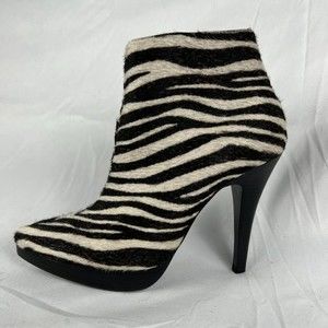 Steve Madden‎ Survey Zebra Pony Hair Leather Pointed Toe Ankle Boots Size 8M
